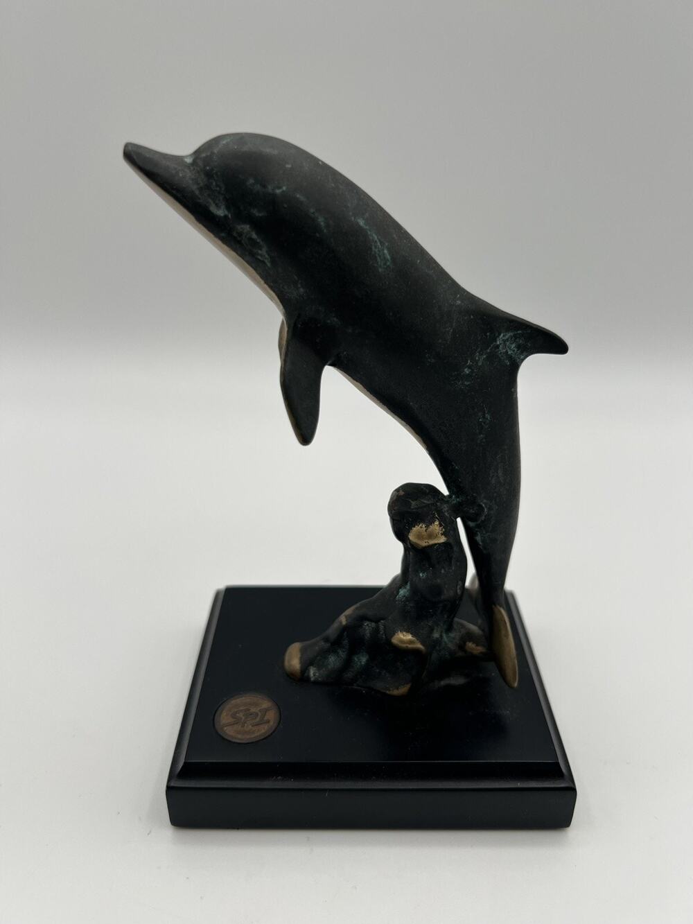 SPI San Pacific International Brass Dolphin Figurine Statue Sculpture on Base 6”